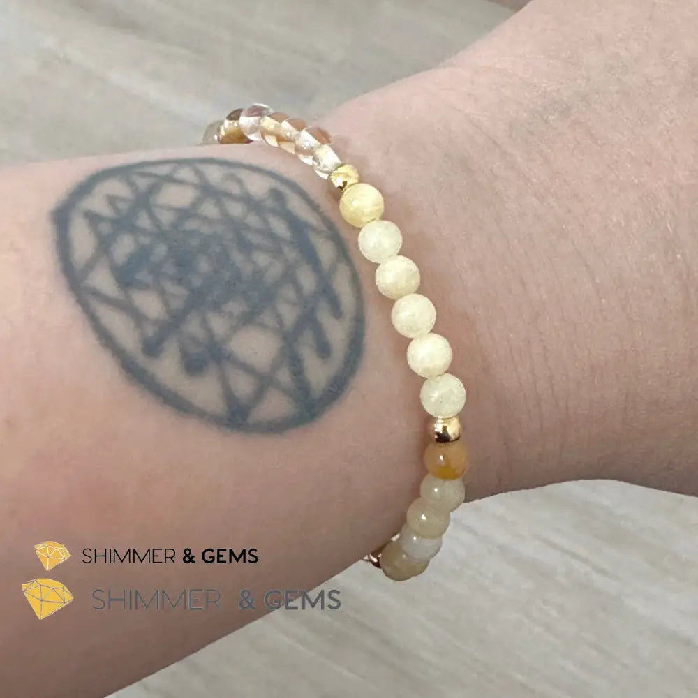 Solar Plexus Chakra Confidence Remedy Bracelet with stainless steel beads (Citrine Yellow Jade & Honey Oynx)