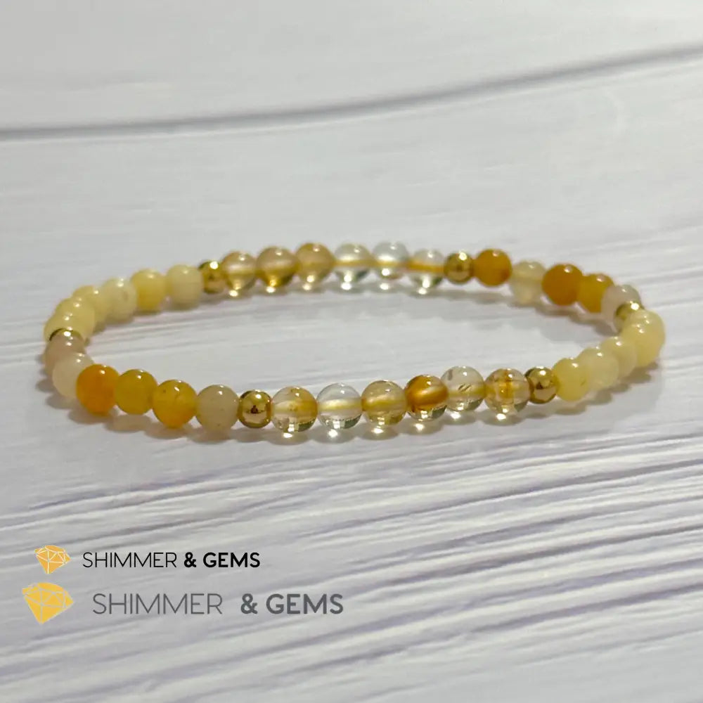 Solar Plexus Chakra Confidence Remedy Bracelet with stainless steel beads (Citrine Yellow Jade & Honey Oynx)