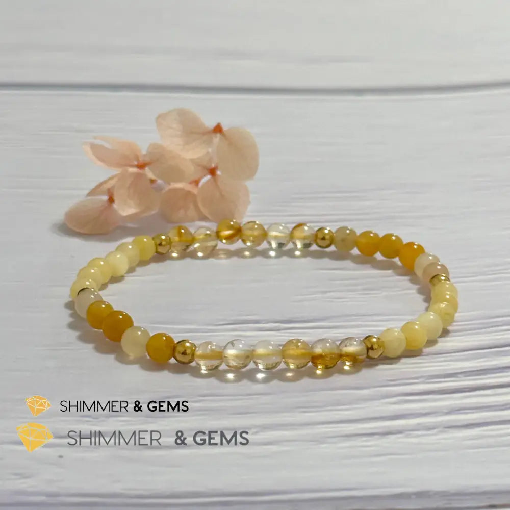 Solar Plexus Chakra Confidence Remedy Bracelet with stainless steel beads (Citrine Yellow Jade & Honey Oynx)