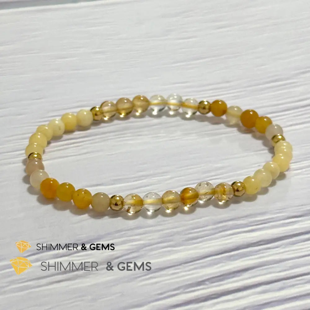 Solar Plexus Chakra Confidence Remedy Bracelet with stainless steel beads (Citrine Yellow Jade & Honey Oynx)