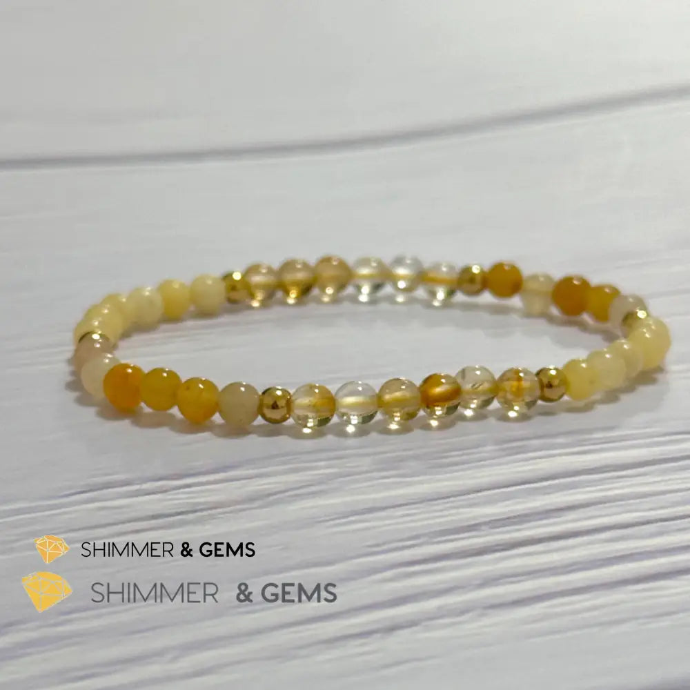 Solar Plexus Chakra Confidence Remedy Bracelet with stainless steel beads (Citrine Yellow Jade & Honey Oynx) 5.5”