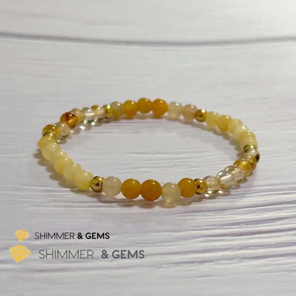 Solar Plexus Chakra Confidence Remedy Bracelet with stainless steel beads (Citrine Yellow Jade & Honey Oynx)