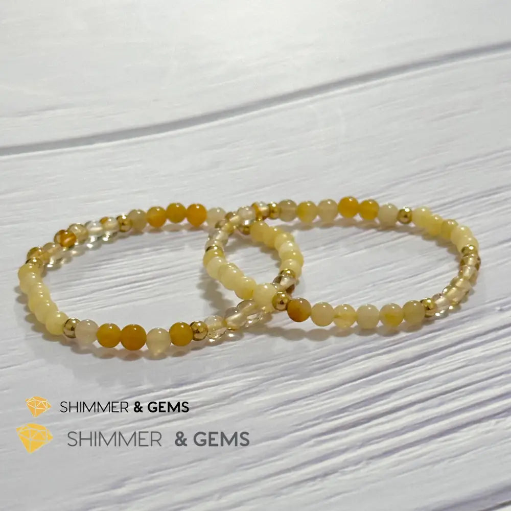 Solar Plexus Chakra Confidence Remedy Bracelet with stainless steel beads (Citrine Yellow Jade & Honey Oynx)