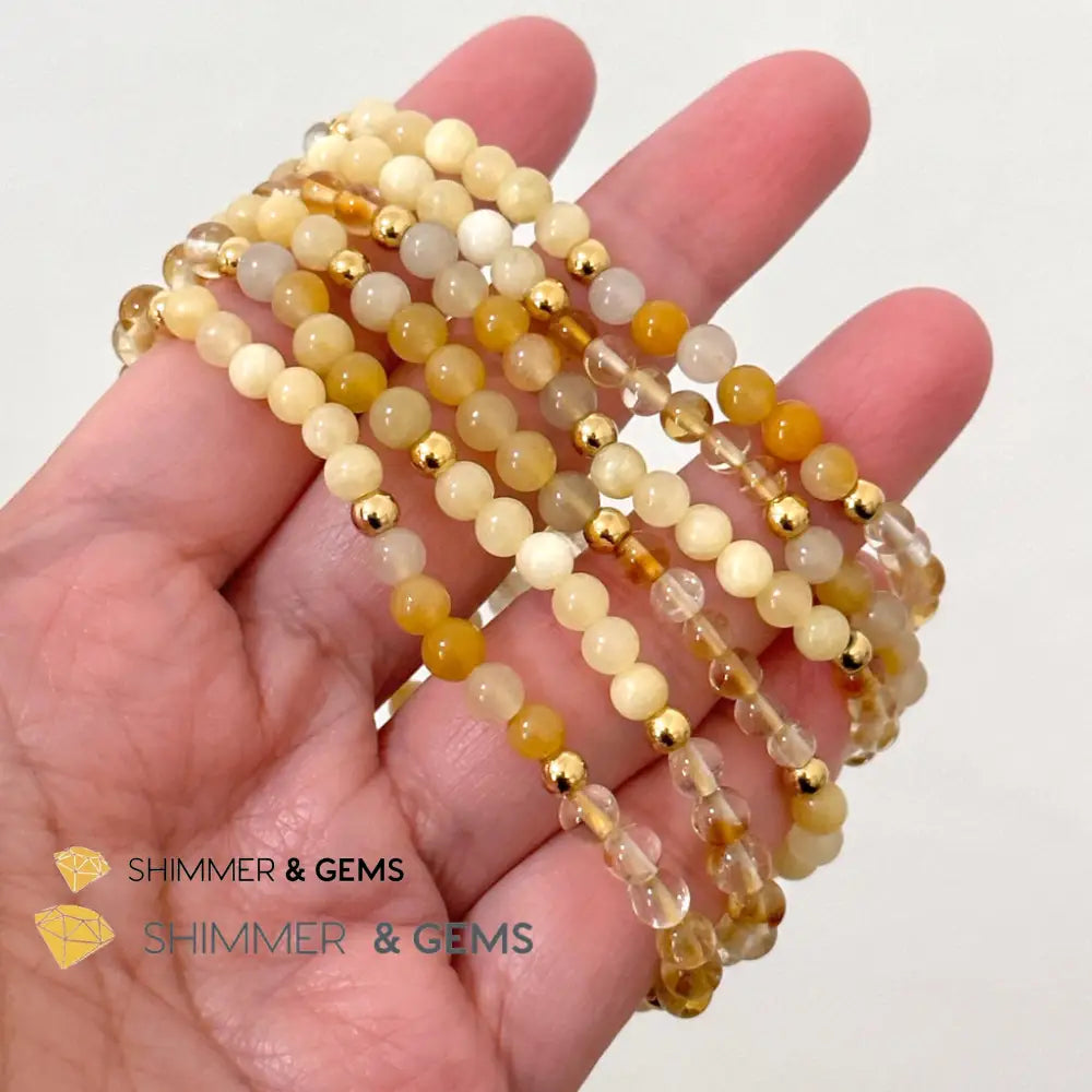 Solar Plexus Chakra Confidence Remedy Bracelet with stainless steel beads (Citrine Yellow Jade & Honey Oynx)