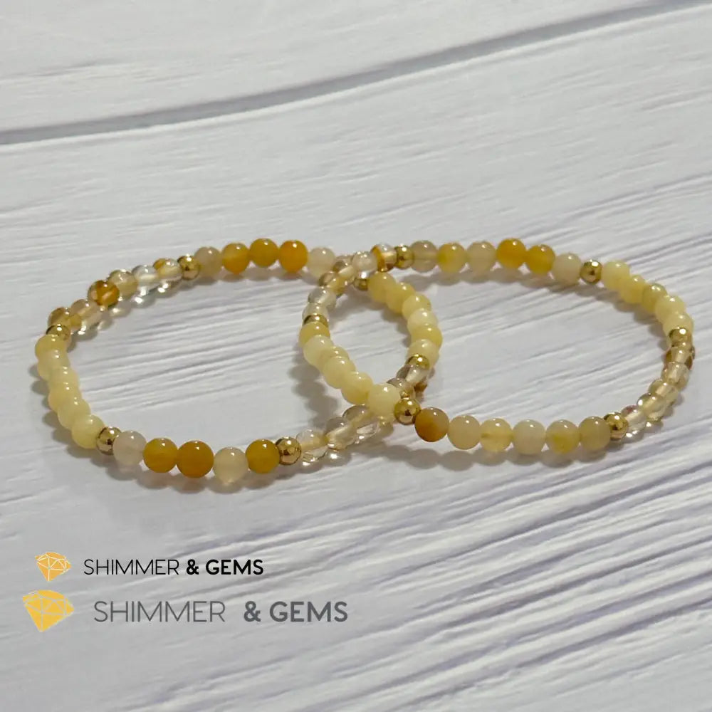 Solar Plexus Chakra Confidence Remedy Bracelet with stainless steel beads (Citrine Yellow Jade & Honey Oynx)