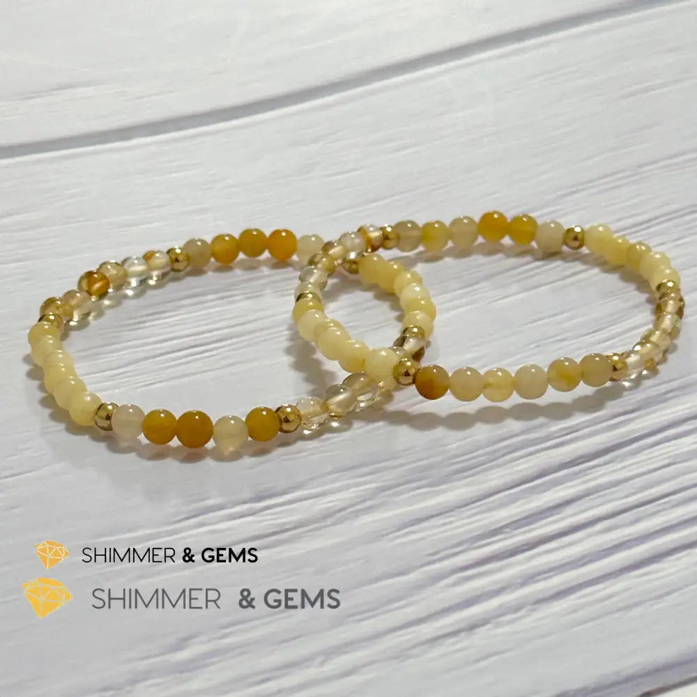 Solar Plexus Chakra Confidence Remedy Bracelet with stainless steel beads (Citrine Yellow Jade & Honey Oynx)