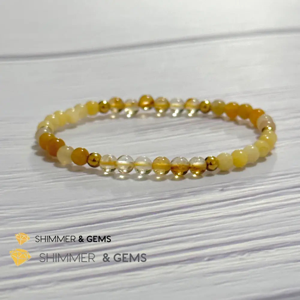Solar Plexus Chakra Confidence Remedy Bracelet with stainless steel beads (Citrine Yellow Jade & Honey Oynx)