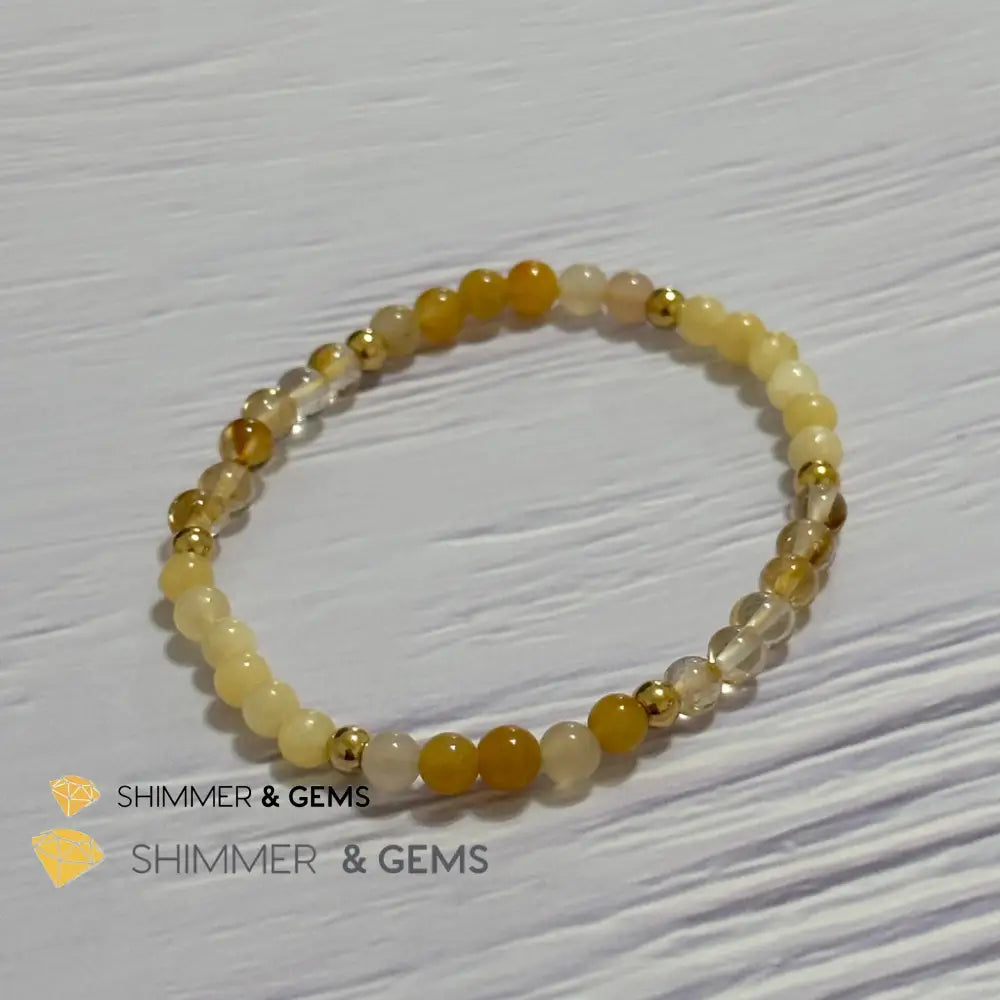 Solar Plexus Chakra Confidence Remedy Bracelet with stainless steel beads (Citrine Yellow Jade & Honey Oynx)