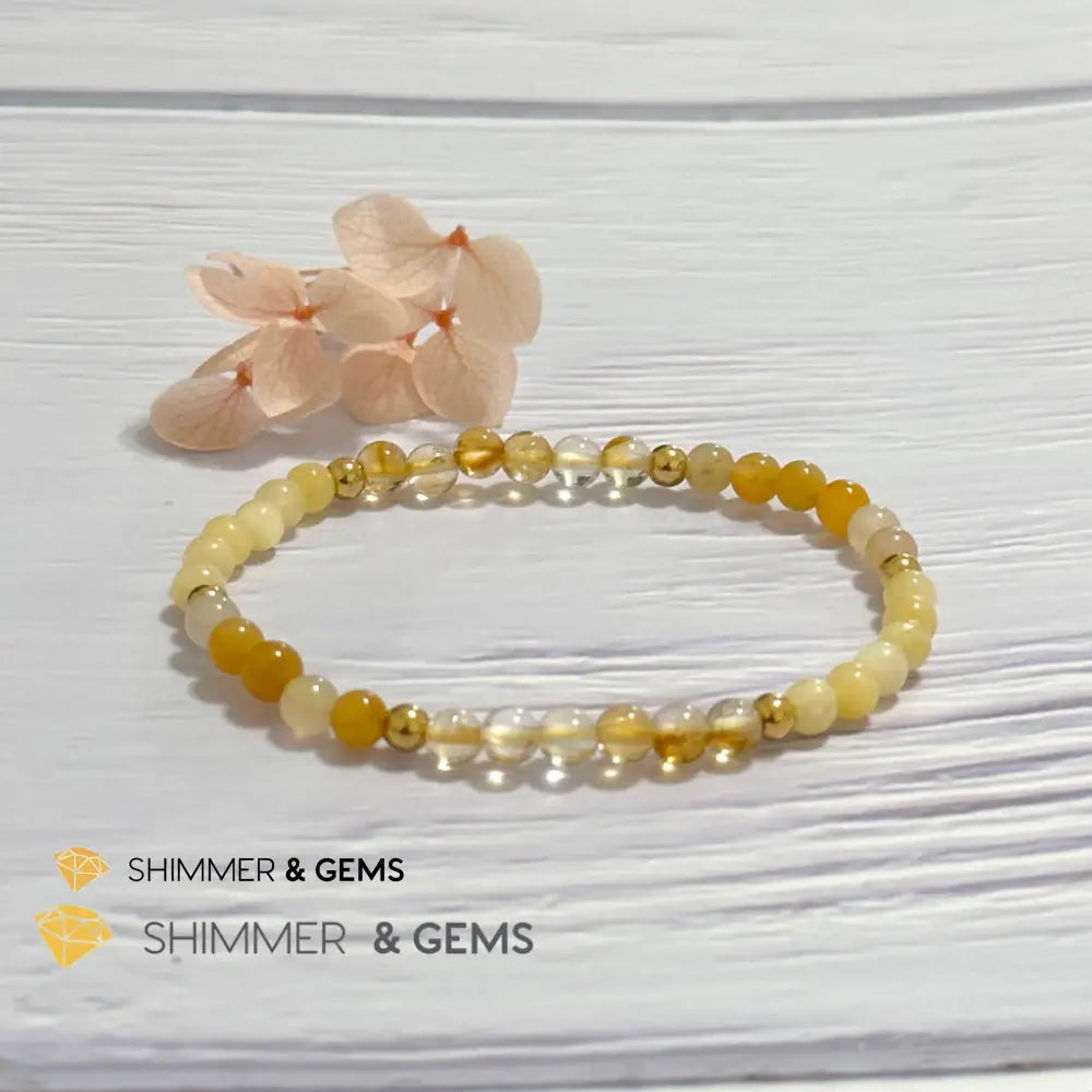 Solar Plexus Chakra Confidence Remedy Bracelet with stainless steel beads (Citrine Yellow Jade & Honey Oynx)