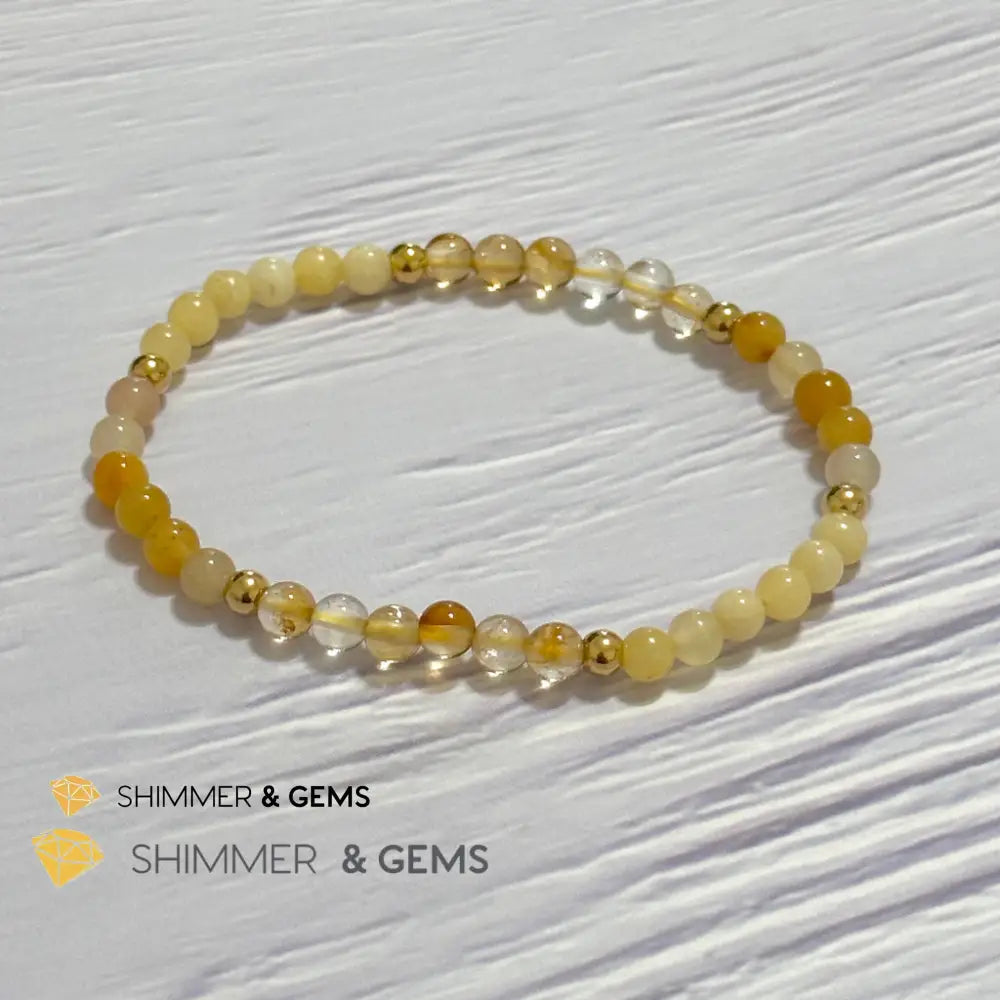 Solar Plexus Chakra Confidence Remedy Bracelet with stainless steel beads (Citrine Yellow Jade & Honey Oynx)
