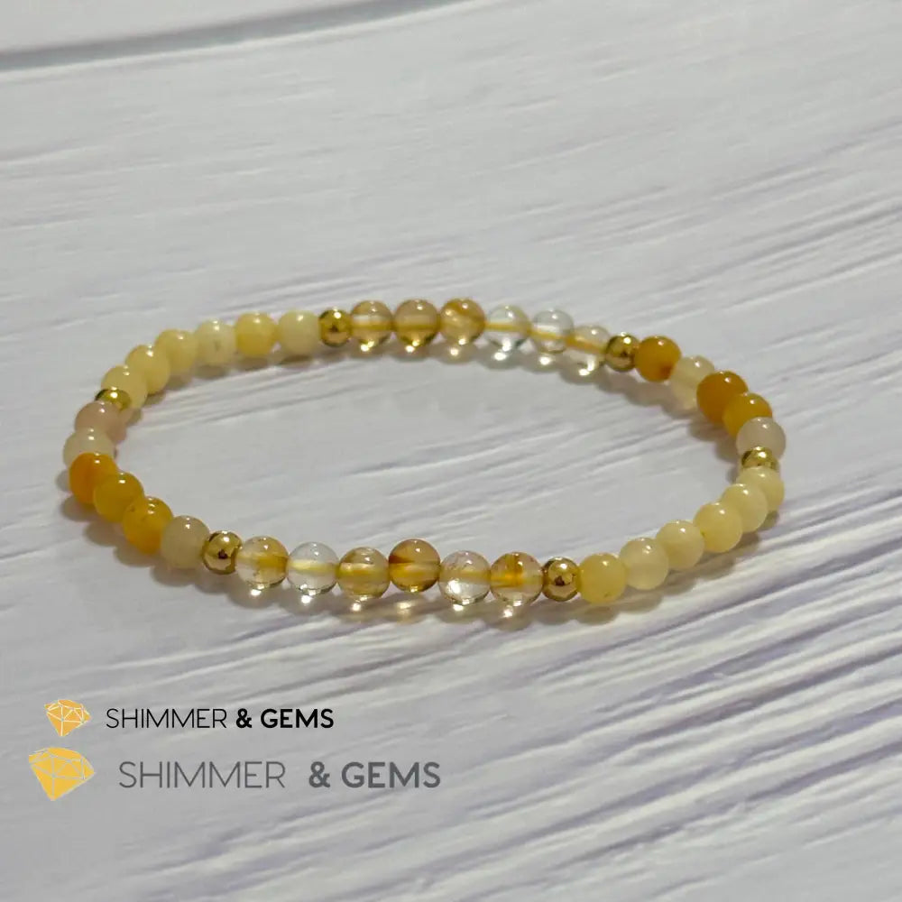 Solar Plexus Chakra Confidence Remedy Bracelet with stainless steel beads (Citrine Yellow Jade & Honey Oynx)