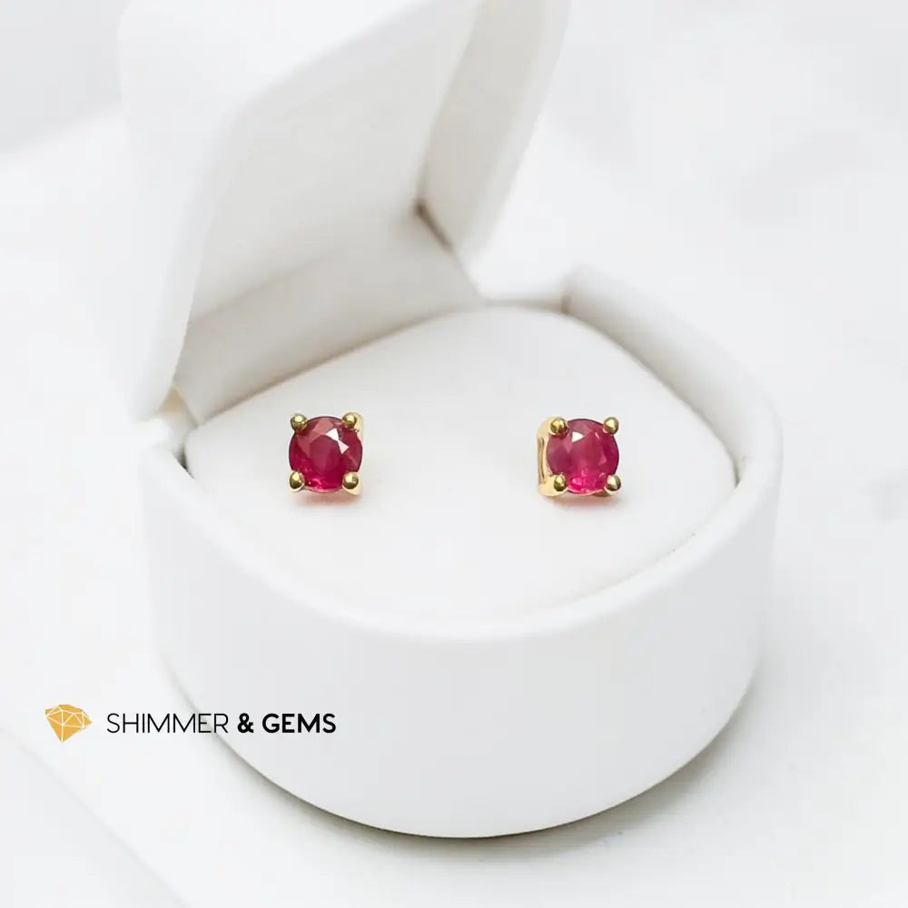 Solitaire Ruby Round Earrings Gold Plated 925 Silver 4mm (Soul-Led Success) per pair Earrings