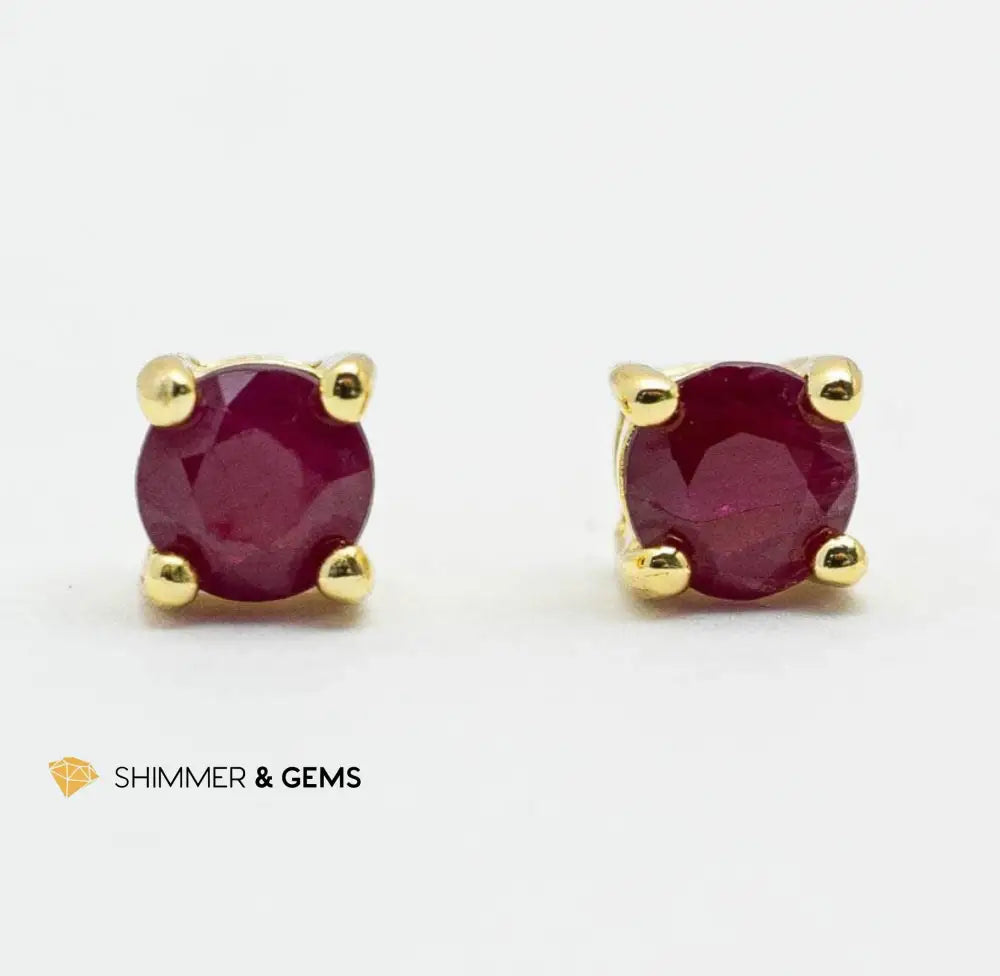 Solitaire Ruby Round Earrings Gold Plated 925 Silver 4mm (Soul-Led Success) per pair Earrings