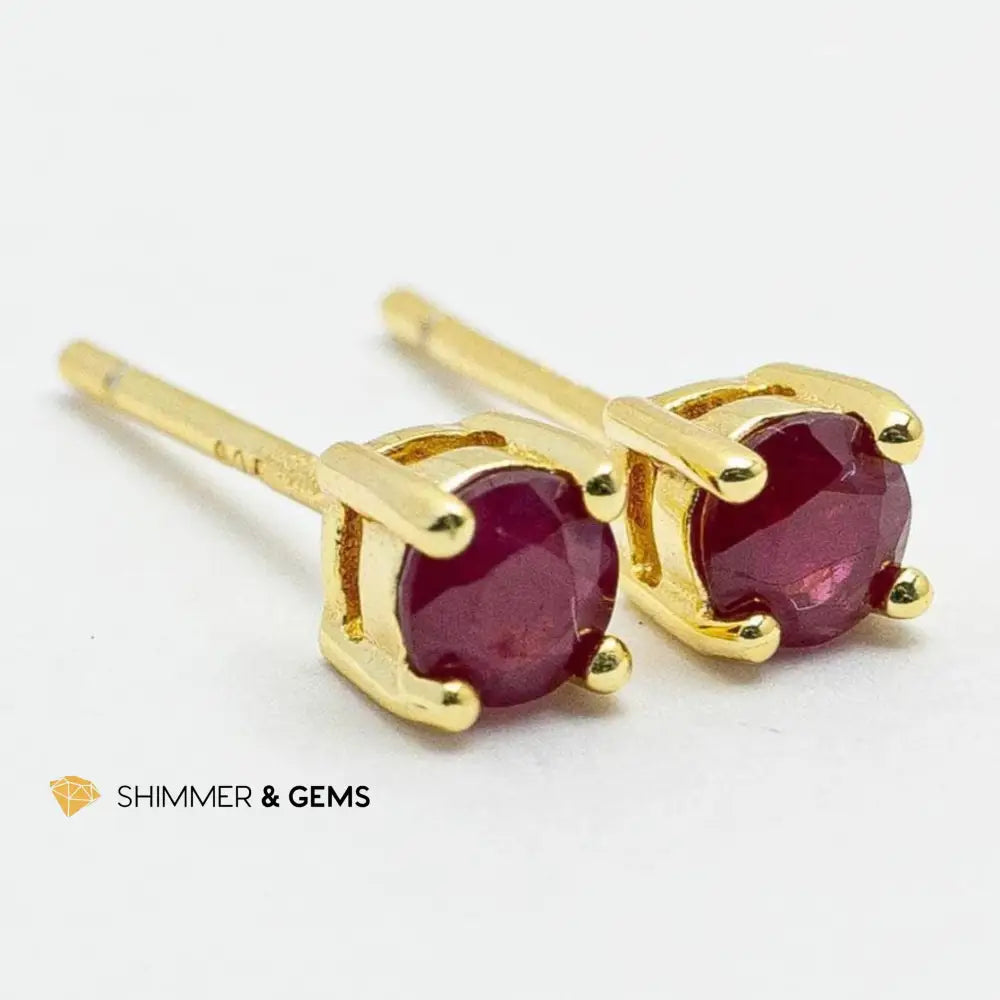 Solitaire Ruby Round Earrings Gold Plated 925 Silver 4mm (Soul-Led Success) per pair Earrings