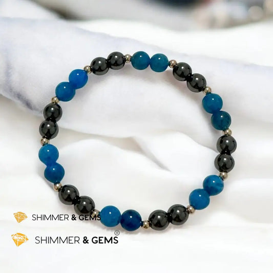 Stamina Booster Alchemy Bracelet (6mm Blue Apatite Hematite & 14k gold filled beads)- Energy Endurance 5.5” Bracelets