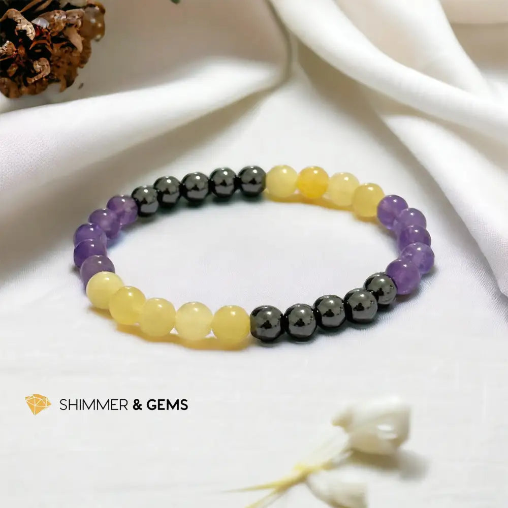Study & Exams Remedy Bracelet (Hematite Calcite Amethyst 6mm)