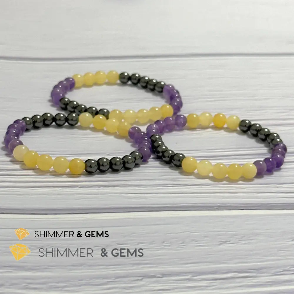 Study & Exams Remedy Bracelet (Hematite Calcite Amethyst 6mm)