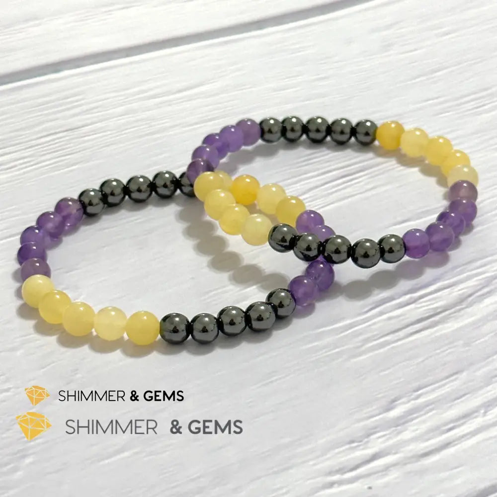 Study & Exams Remedy Bracelet (Hematite Calcite Amethyst 6mm)