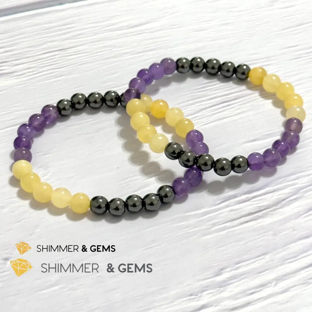 Study & Exams Remedy Bracelet (Hematite Calcite Amethyst 6mm)