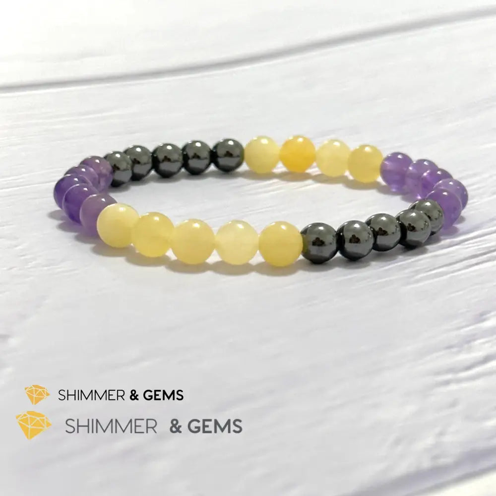 Study & Exams Remedy Bracelet (Hematite Calcite Amethyst 6mm)