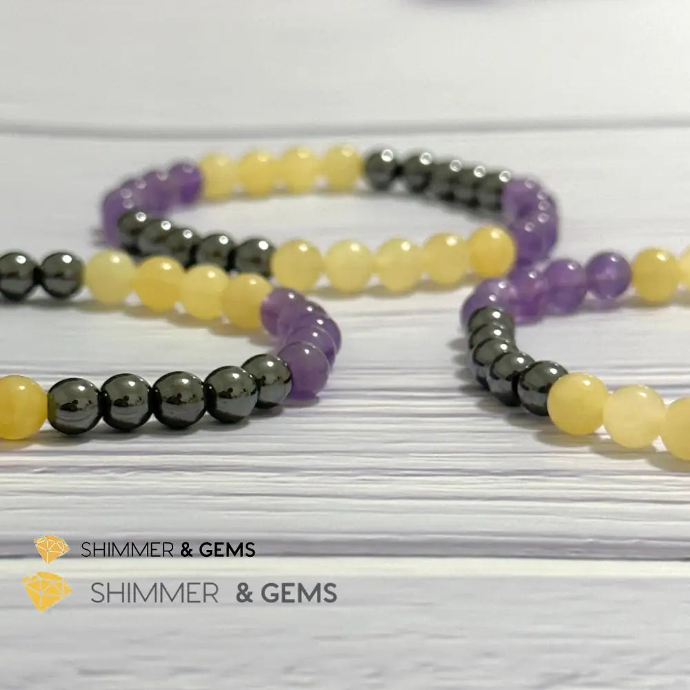 Study & Exams Remedy Bracelet (Hematite Calcite Amethyst 6mm)