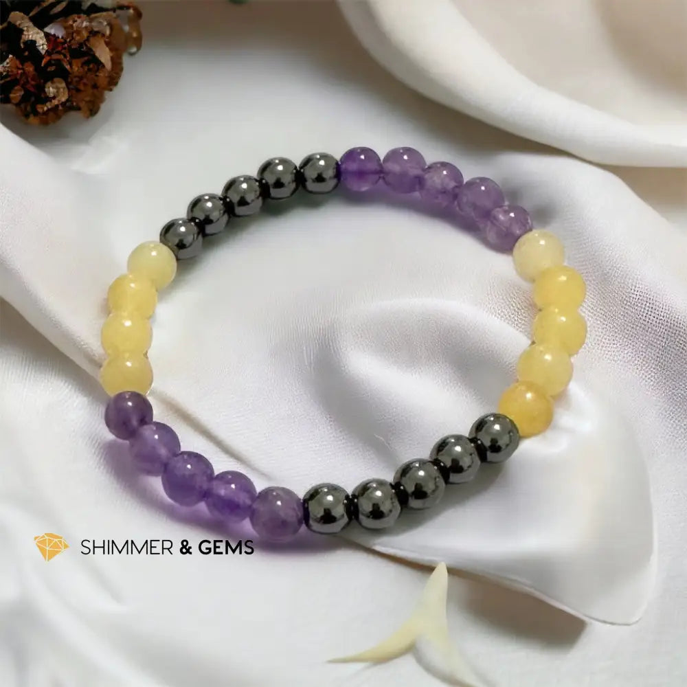 Study & Exams Remedy Bracelet (Hematite Calcite Amethyst 6mm)