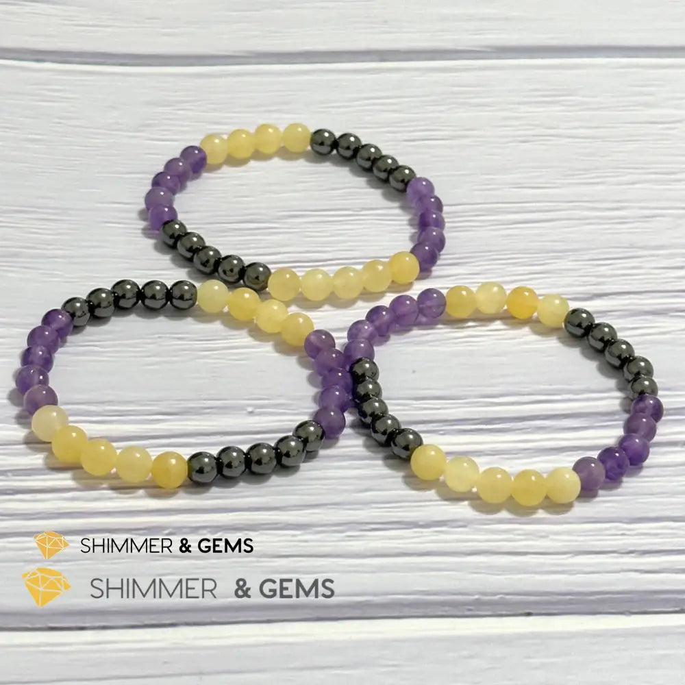 Study & Exams Remedy Bracelet (Hematite Calcite Amethyst 6mm)