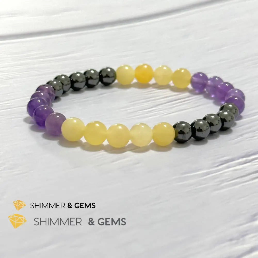 Study & Exams Remedy Bracelet (Hematite Calcite Amethyst 6mm)
