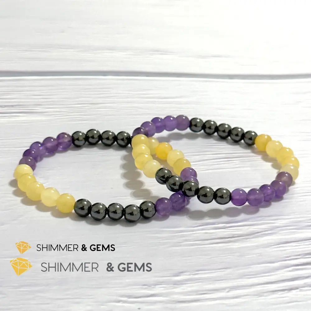 Study & Exams Remedy Bracelet (Hematite Calcite Amethyst 6mm)