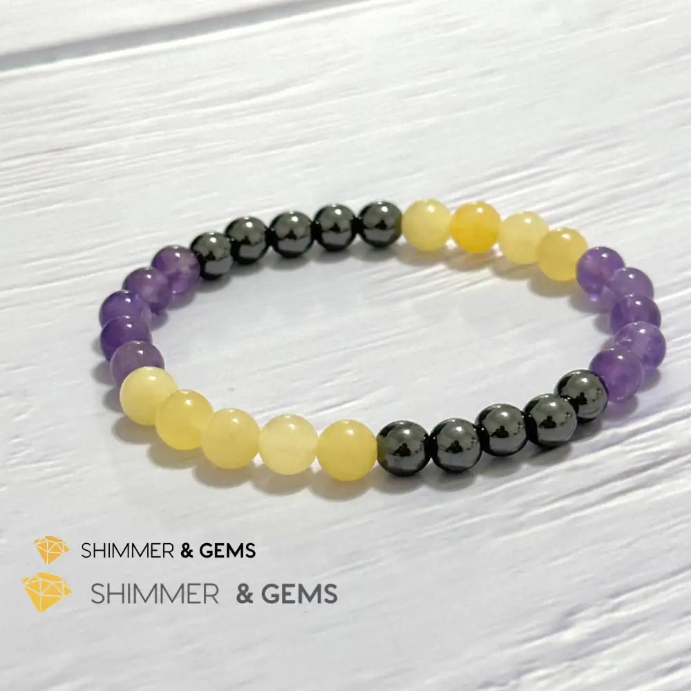 Study & Exams Remedy Bracelet (Hematite Calcite Amethyst 6mm)