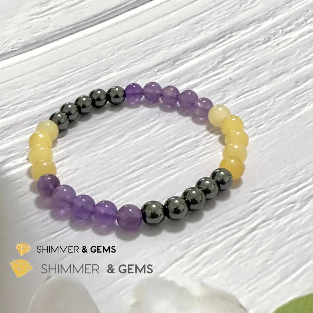 Study & Exams Remedy Bracelet (Hematite Calcite Amethyst 6mm)
