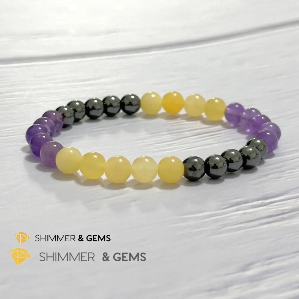 Study & Exams Remedy Bracelet (Hematite Calcite Amethyst 6mm)