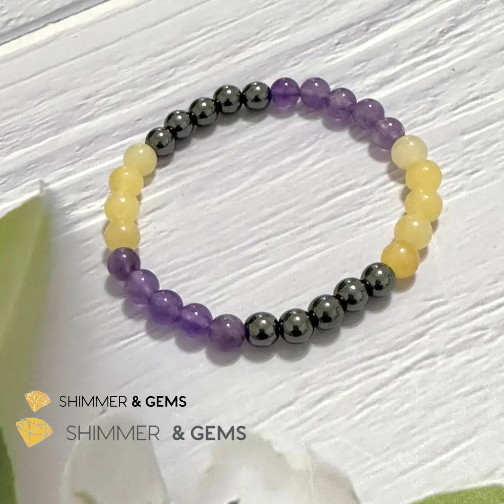 Study & Exams Remedy Bracelet (Hematite Calcite Amethyst 6mm)