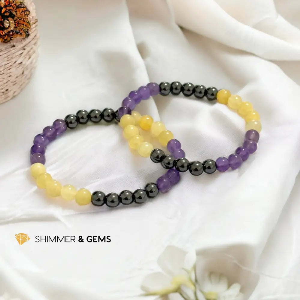 Study & Exams Remedy Bracelet (Hematite Calcite Amethyst 6mm)