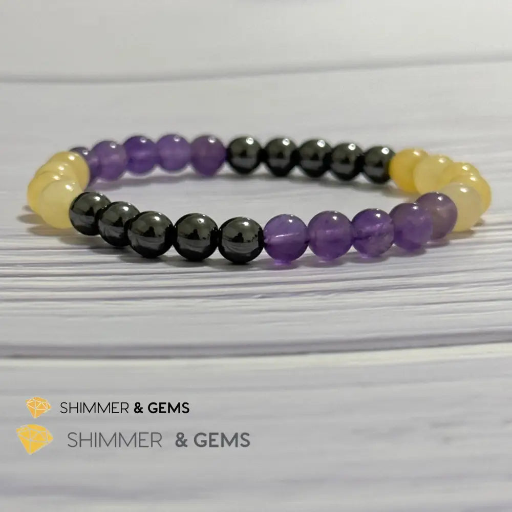 Study & Exams Remedy Bracelet (Hematite Calcite Amethyst 6mm)