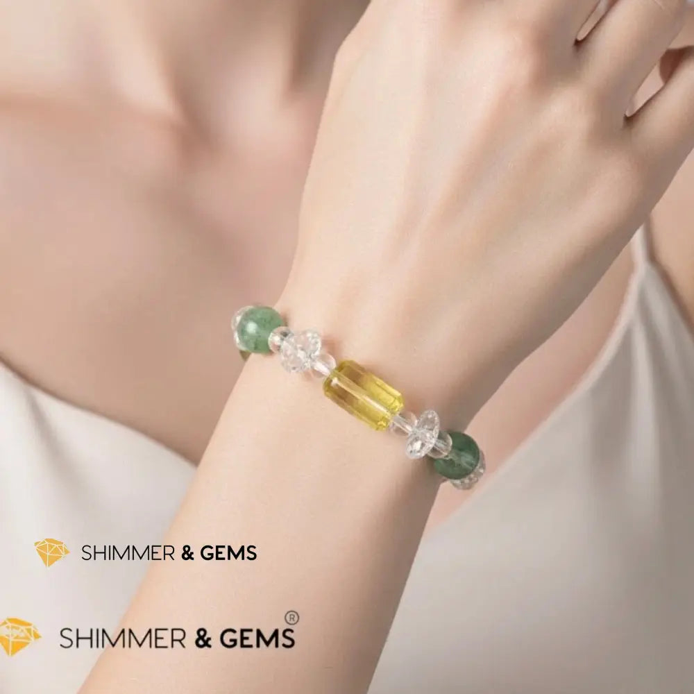 Study & Focus Bracelet (Green & Yellow Fluorite Clear Quartz) - 6.0”