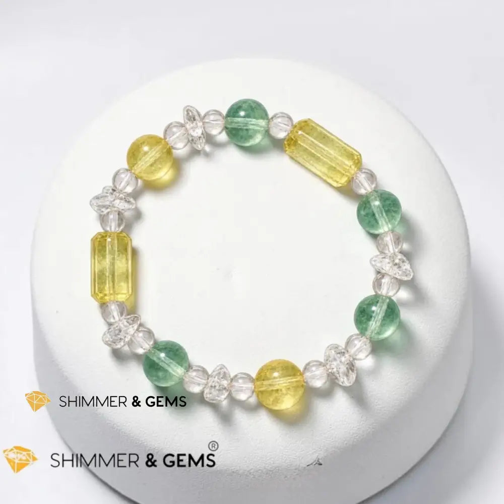 Study & Focus Bracelet (Green & Yellow Fluorite Clear Quartz) - 6.0”