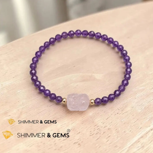 Success Love & Luck Bracelet (4mm Faceted Amethyst with Rose Quartz Pixiu) - 5.5” - Bracelets