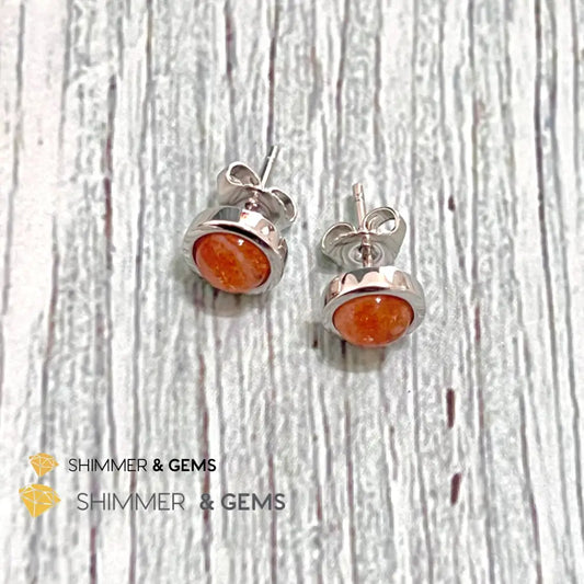 Sunstone Round 925 Silver Earrings