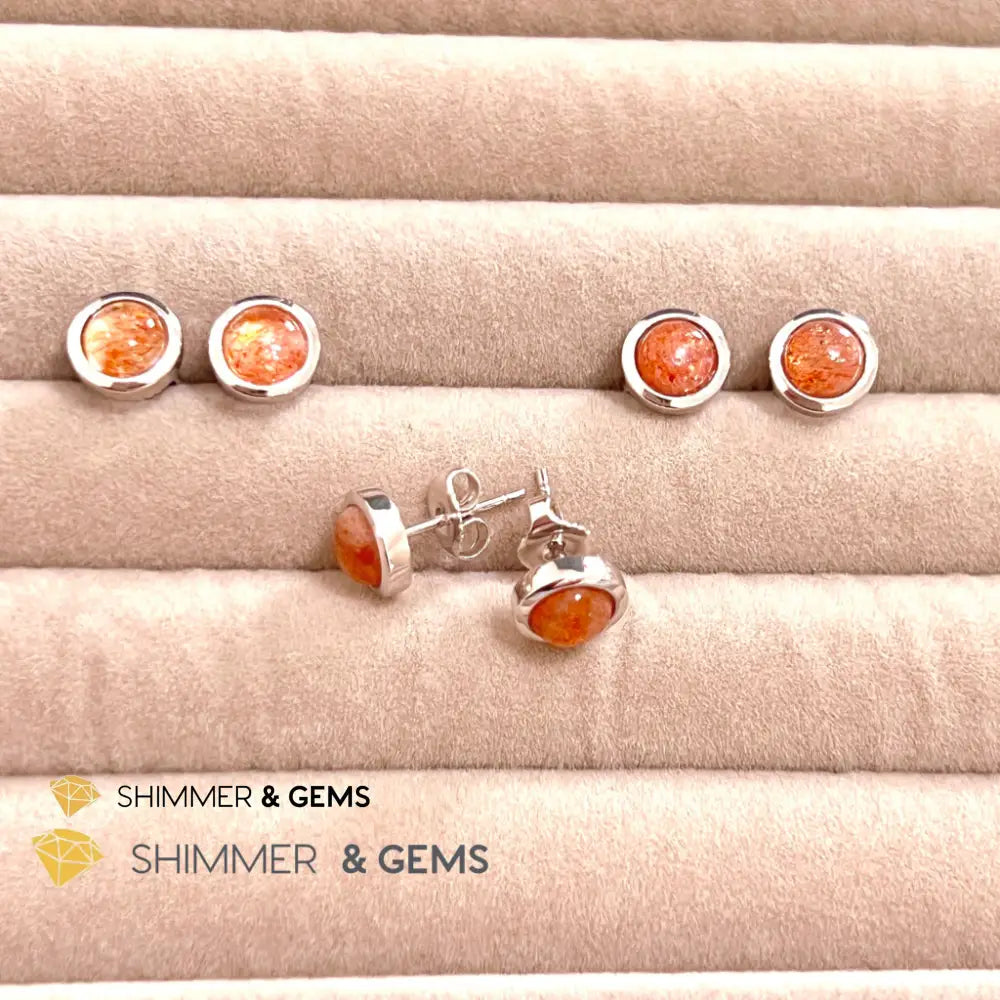 Sunstone Round 925 Silver Earrings