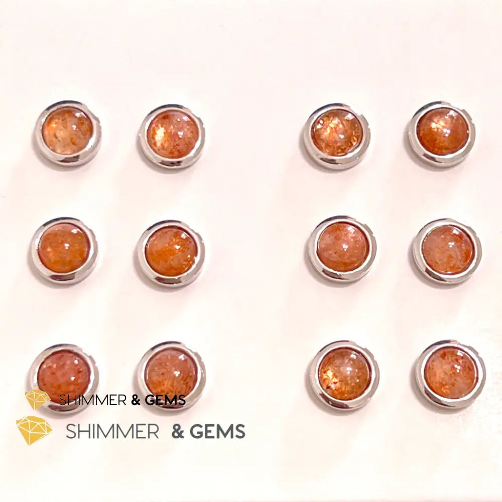 Sunstone Round 925 Silver Earrings