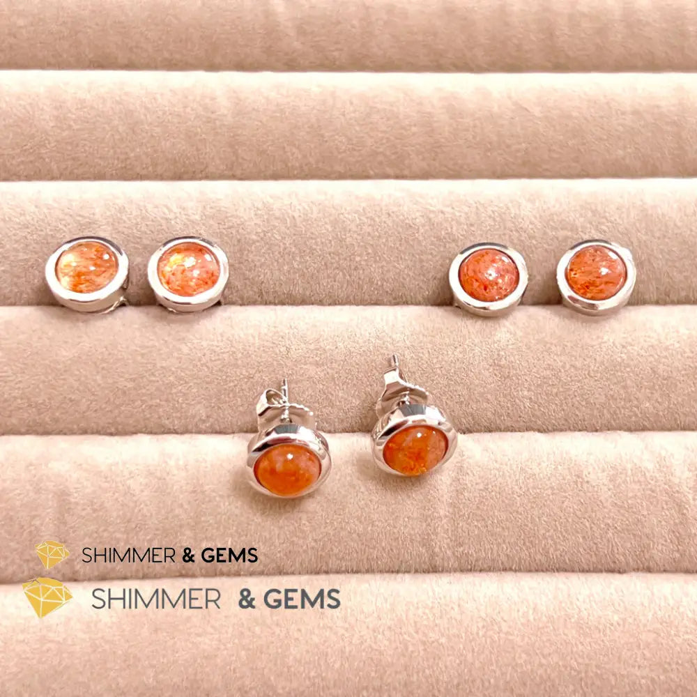 Sunstone Round 925 Silver Earrings
