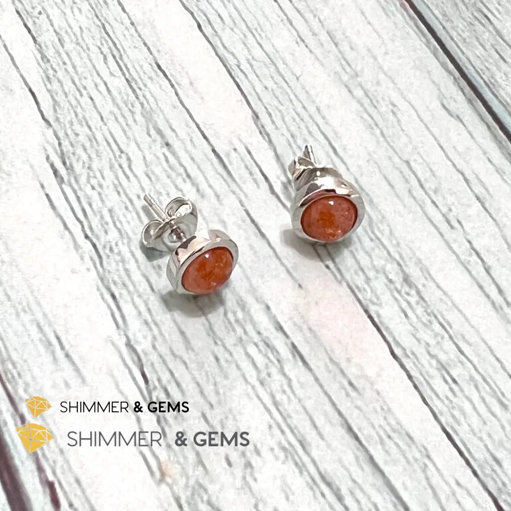 Sunstone Round 925 Silver Earrings