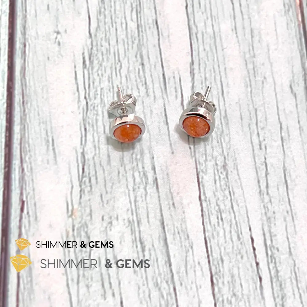 Sunstone Round 925 Silver Earrings