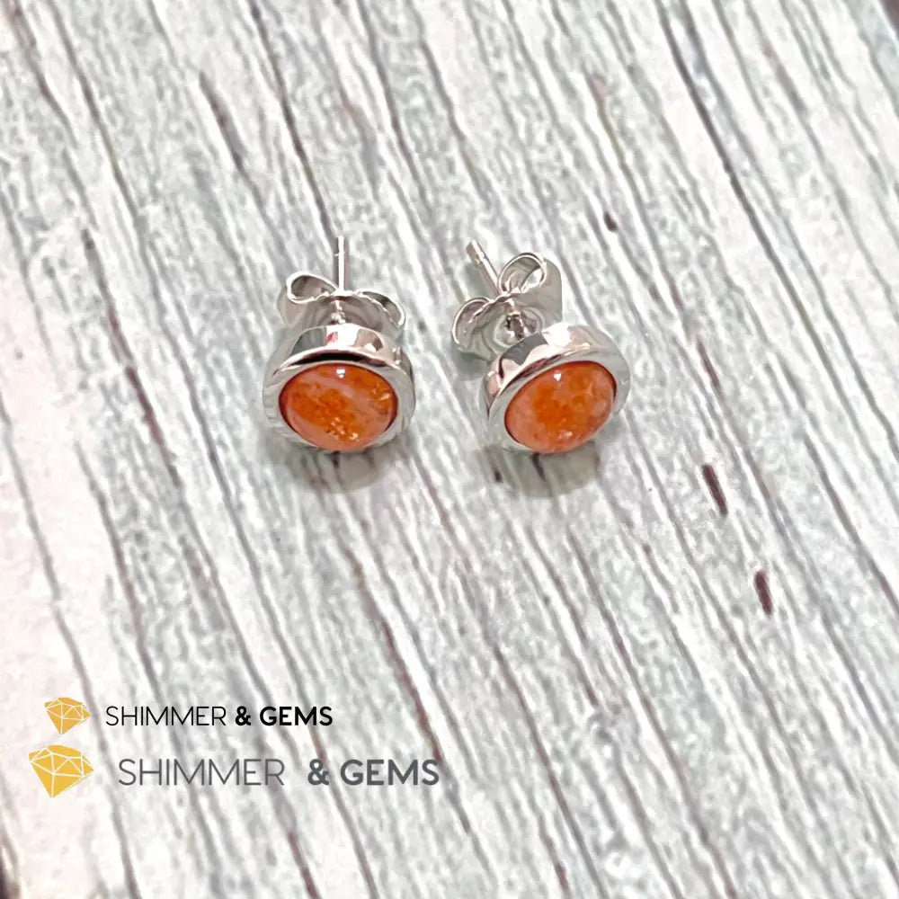 Sunstone Round 925 Silver Earrings