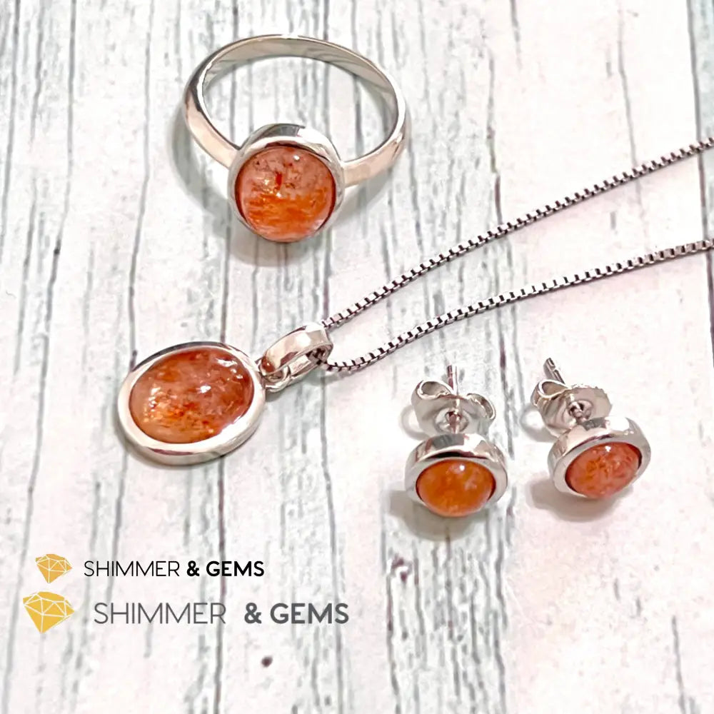 Sunstone Round 925 Silver Earrings