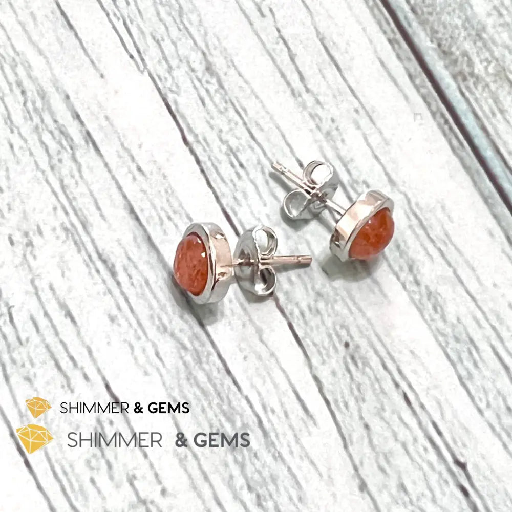 Sunstone Round 925 Silver Earrings