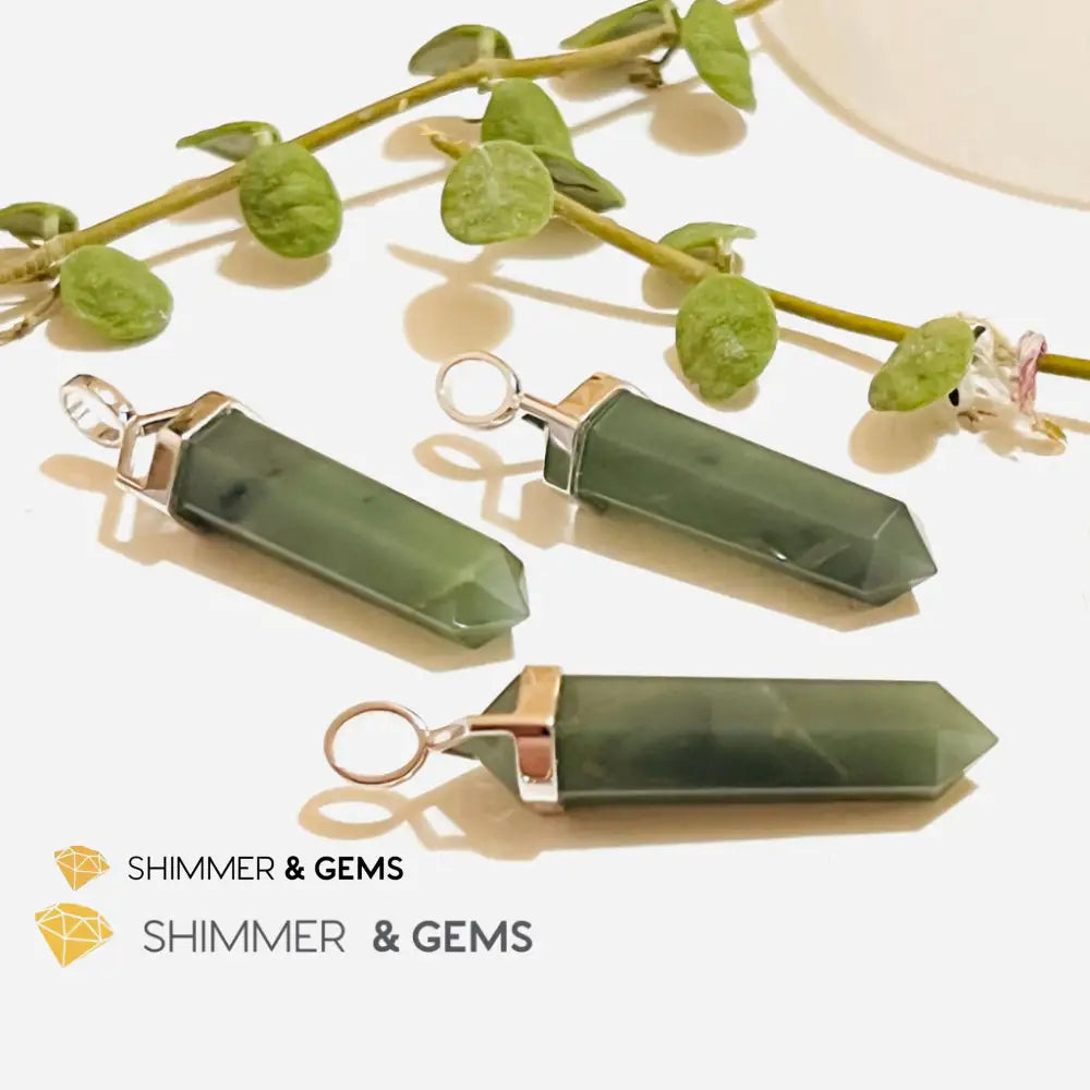 Taiwan Jade Double Pointer Pendant (925 Silver) 23.5 Carats Charms & Pendants