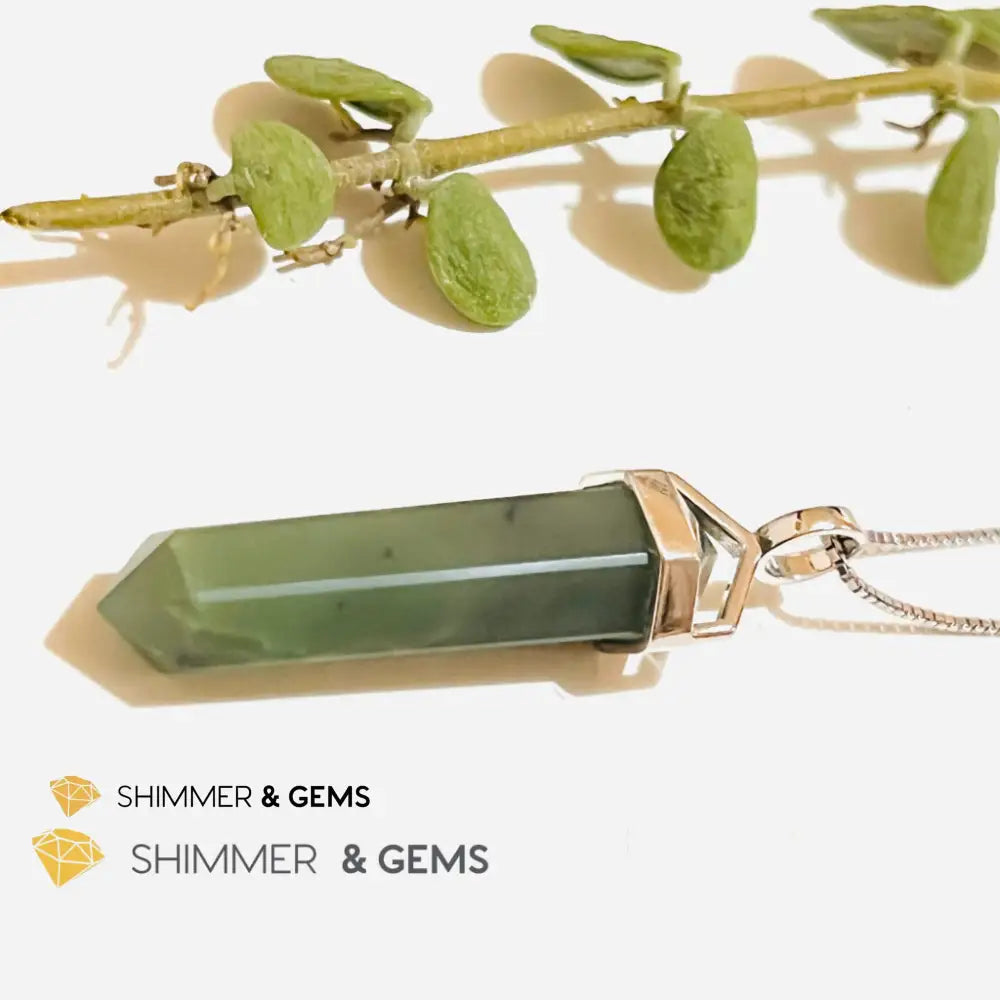Taiwan Jade Double Pointer Pendant (925 Silver) 23.5 Carats Charms & Pendants