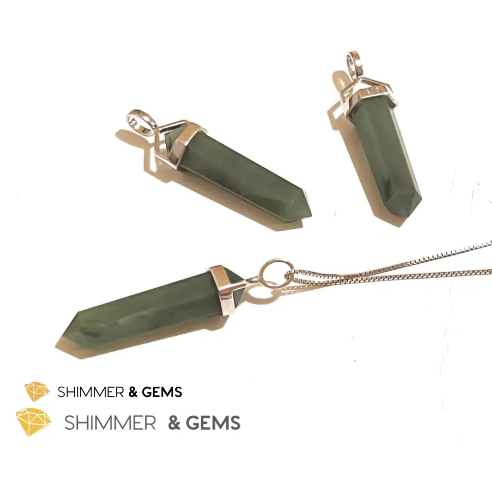Taiwan Jade Double Pointer Pendant (925 Silver) 23.5 Carats Charms & Pendants